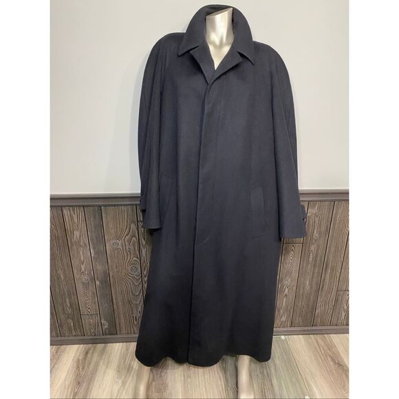 Stollery’s unisex 100% cashmere long dark blue trench coat with burgundy lining. - Picture 3 of 12